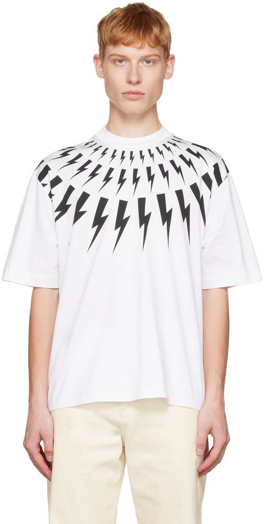 商品Neil Barrett|White Fair Isle Thunderbolt T-Shirt,价格¥762,第1张图片