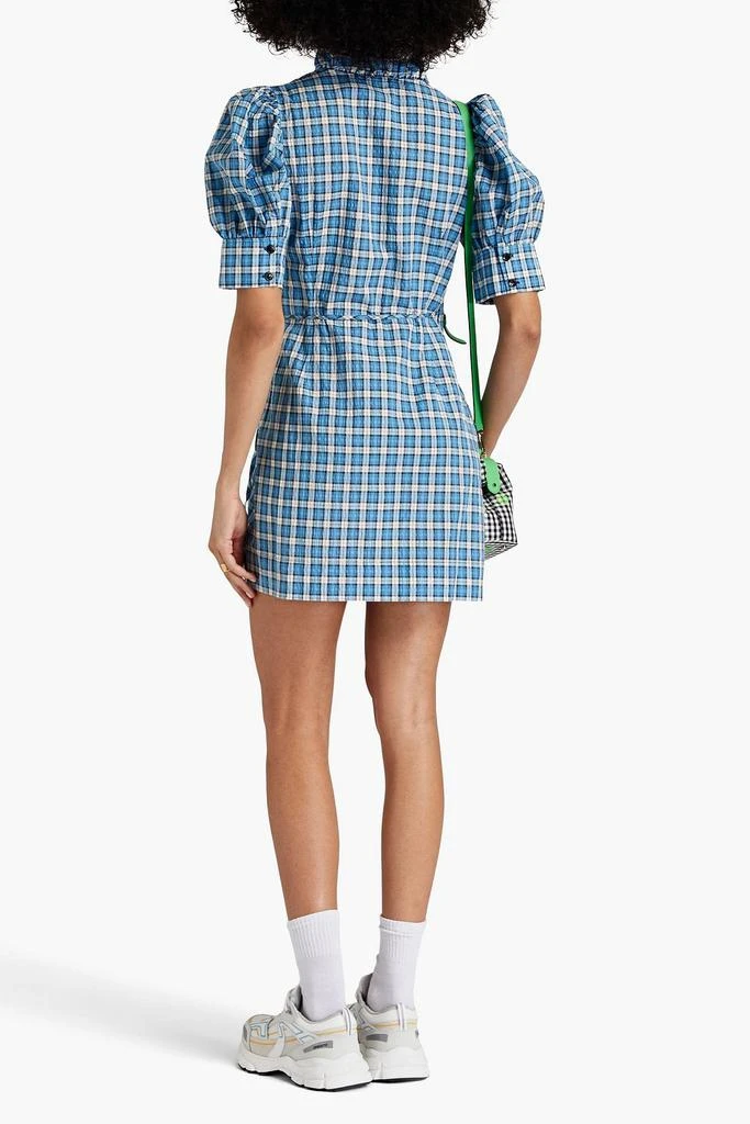 商品Ganni|Checked cotton-blend seersucker mini wrap dress,价格¥864,第3张图片详细描述