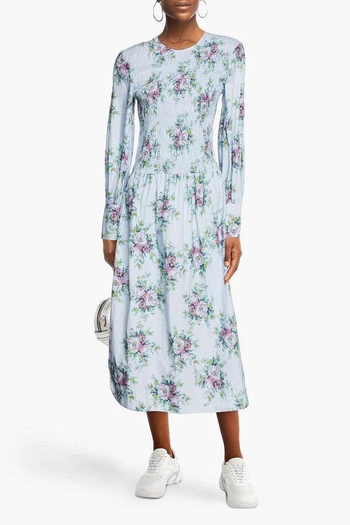 商品Ganni|Shirred floral-print organic cotton-poplin midi dress,价格¥1280,第4张图片详细描述