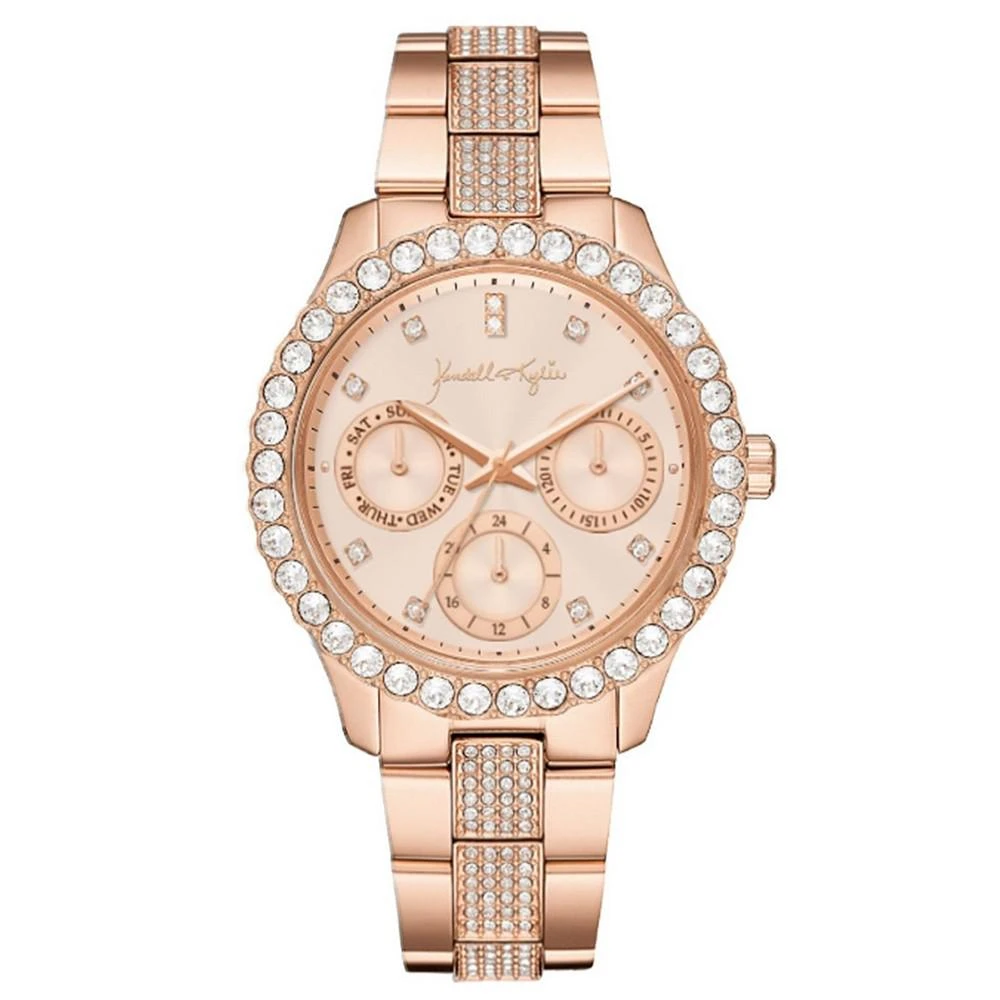 商品KENDALL & KYLIE|Women's Classic Rose Gold Tone Crystal Bezel Stainless Steel Strap Analog Watch,价格¥112,第1张图片