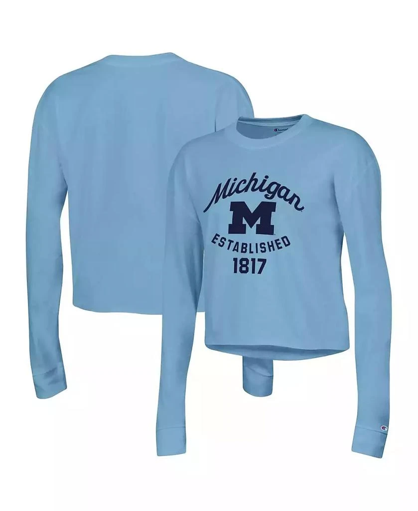商品CHAMPION|Women's Blue Michigan Wolverines Boyfriend Cropped Long Sleeve T-shirt,价格¥258,第1张图片