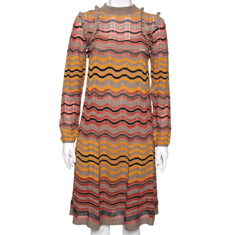 商品Missoni|M Missoni Multicolor Wave Perforated Pattern Knit Ruffle Detailed Midi Dress S,价格¥1901,第1张图片