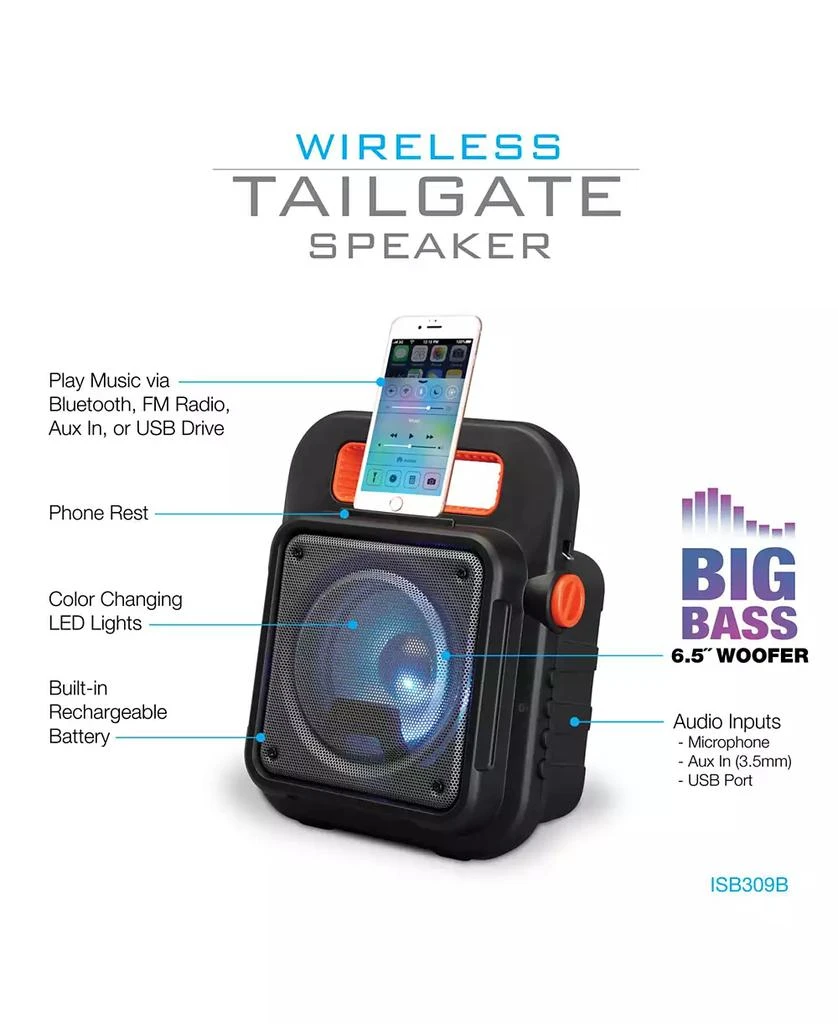 Bluetooth Wireless Tailgate Party Speaker with FM Radio, ISB309B 商品