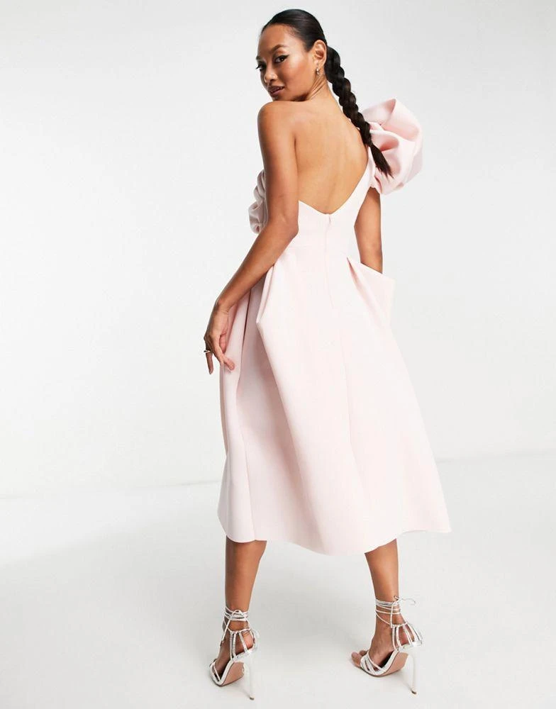 商品ASOS|ASOS DESIGN  one shoulder origami midi prom dress in blush,价格¥437,第3张图片详细描述