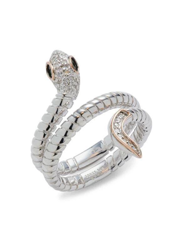 商品Effy|14K Rose Gold, Sterling Silver, Tsavorite & Diamond Snake Ring/Size 7,价格¥3938,第1张图片