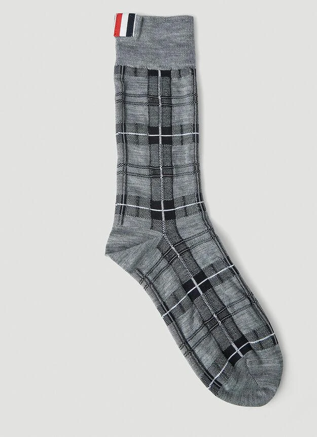 商品Thom Browne|Tartan Jacquard Socks in Grey,价格¥460,第1张图片