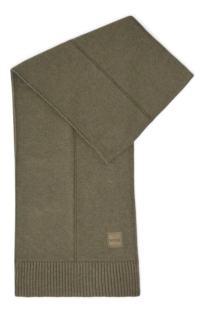 商品Hugo Boss|BOSS - KAIO Dark Green Plain Knit Scarf With Woven Logo 50476461 308,价格¥649,第1张图片