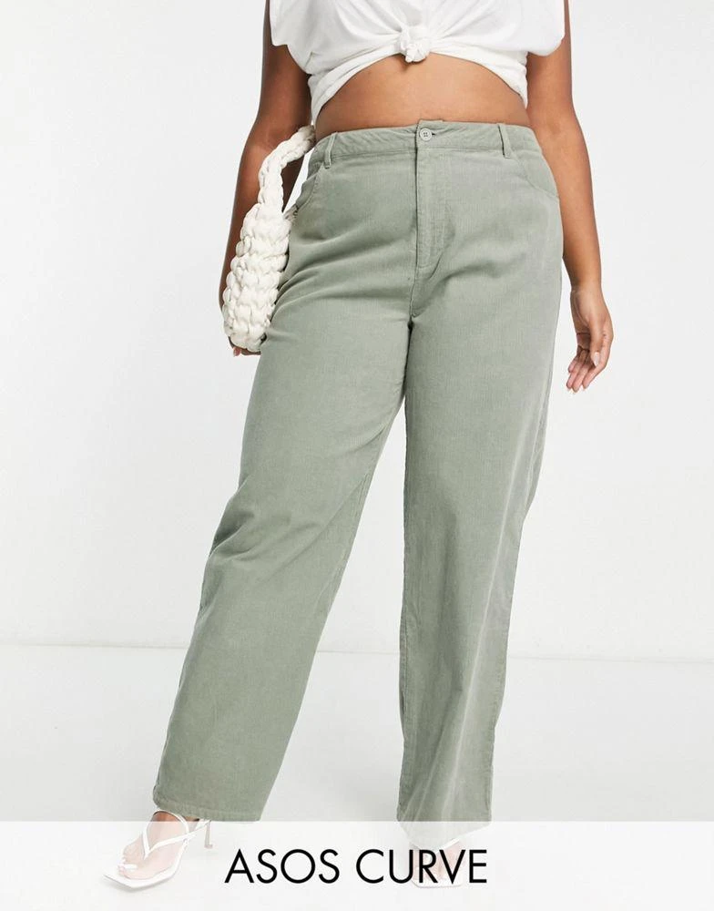 商品ASOS|ASOS DESIGN Curve slouchy dad cord trouser in sage,价格¥216,第1张图片