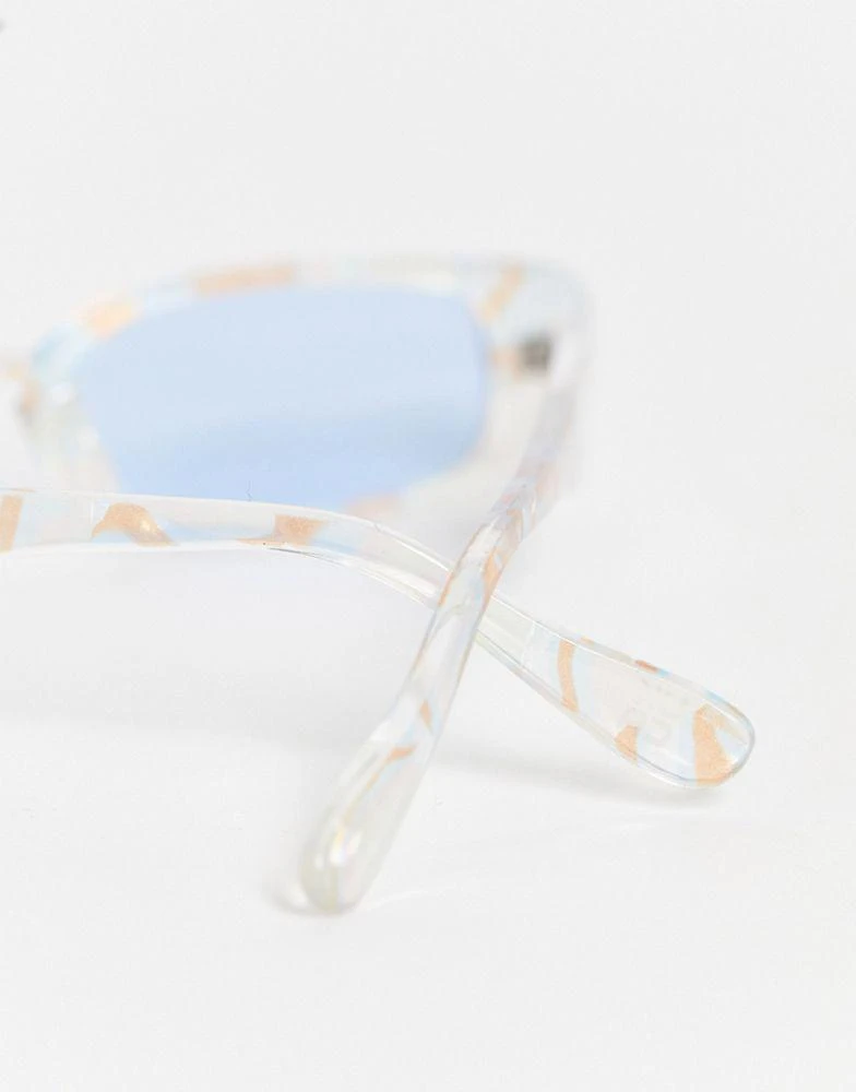 商品ASOS|ASOS DESIGN slim rectangle sunglasses with blue lens in pastel marble effect - MULTI,价格¥63,第2张图片详细描述