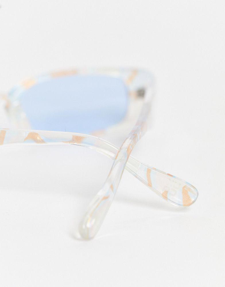 商品ASOS|ASOS DESIGN slim rectangle sunglasses with blue lens in pastel marble effect - MULTI,价格¥60,第4张图片详细描述
