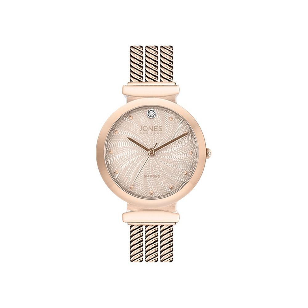 Women's Genuine Diamond Dial Rose Gold-Tone Tri-Band Analog Watch 40mm商品第1张图片规格展示