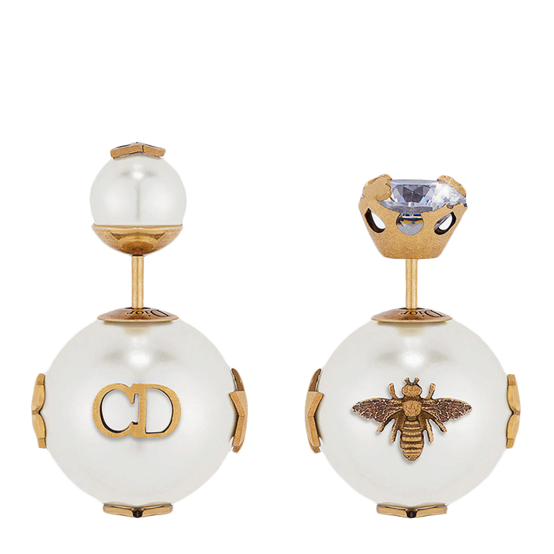 Dior 女士金色白色复古珍珠镶钻耳钉 E0665TRIRS-D908商品第3张图片规格展示