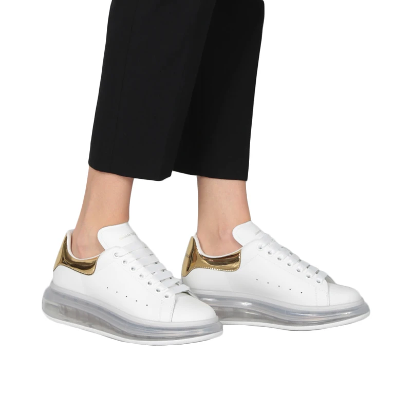 Alexander McQueen 亚历山大·麦昆 女士白色皮革金尾休闲运动鞋 611698-WHX9X-9075 商品
