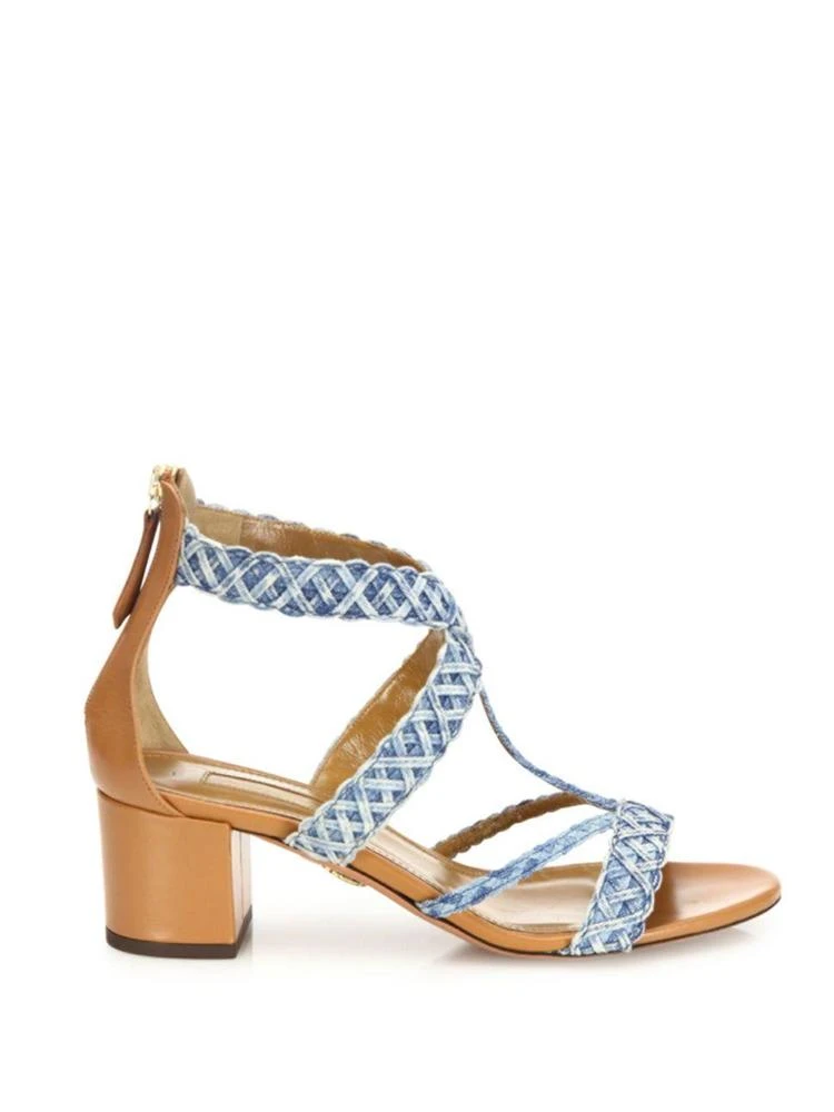 商品Aquazzura|Tyra Denim & Leather Block Heel Sandals,价格¥2383,第5张图片详细描述