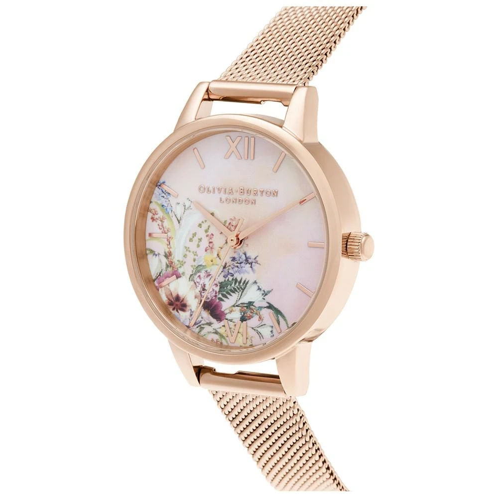 商品Olivia Burton|Women's Enchanted Garden Rose Gold-Tone Mesh Bracelet Watch 30mm,价格¥814,第2张图片详细描述