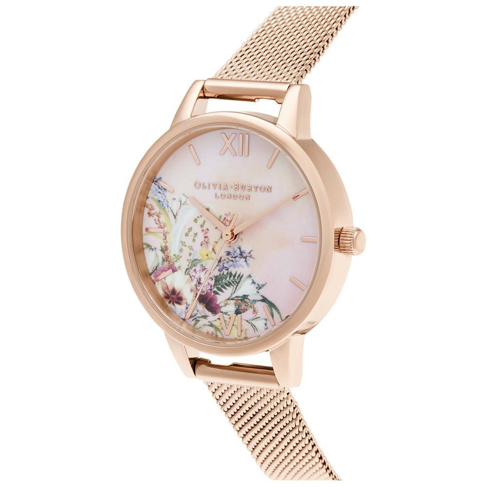 商品Olivia Burton|Women's Enchanted Garden Rose Gold-Tone Mesh Bracelet Watch 30mm,价格¥745,第4张图片详细描述