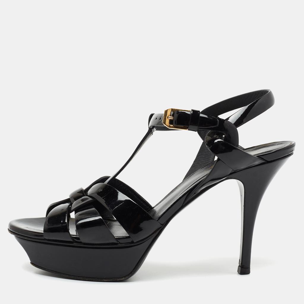 Yves Saint Laurent Black Patent Tribute Ankle Strap Sandals Size 37.5商品第1张图片规格展示