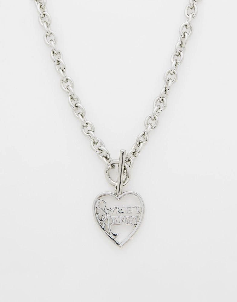 商品Reclaimed Vintage|Reclaimed Vintage t bar necklace with heart in silver,价格¥85,第1张图片