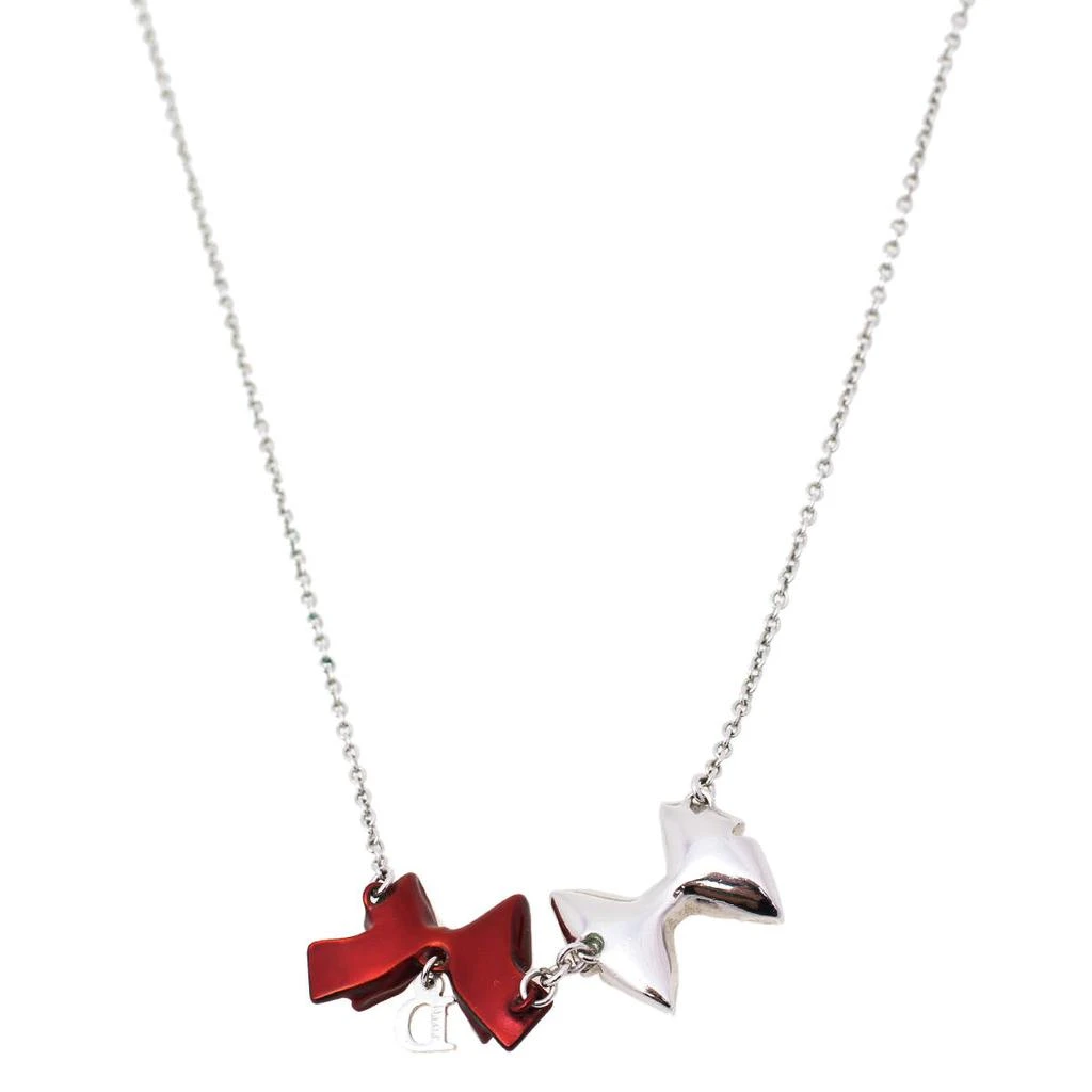 商品[二手商品] Dior|Dior Crystal Silver/Red Tone Textured Bow Pendant Necklace,价格¥1348,第3张图片详细描述
