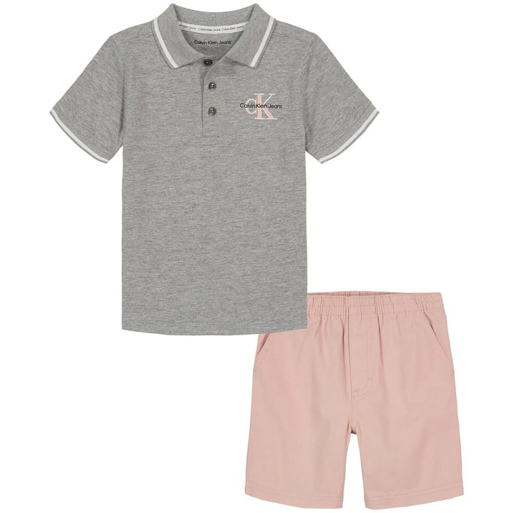 商品Calvin Klein|Toddler Boys Tipped Heather Polo Shirt and Twill Shorts, 2 Piece Set,价格¥276,第1张图片