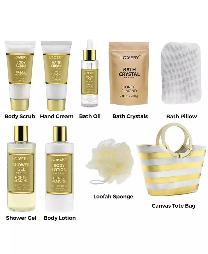 商品Lovery|Honey Almond Home Spa Gift Set, Bath and Body Care with Tote Bag, 9 Piece,价格¥393,第2张图片详细描述