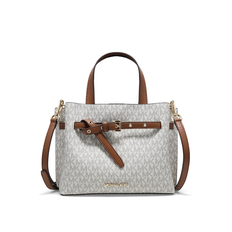 Michael Kors 奥莱款 EMILIA小号PVC印花配皮女士单肩斜挎手提包 35H0GU5S1B VANILLA商品第1张图片规格展示