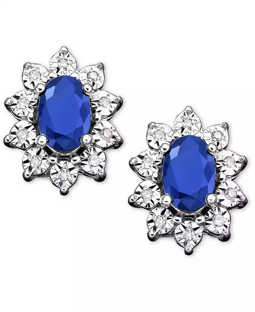 商品Macy's|Sapphire (1-1/3 ct. t.w.) and Diamond Accent Stud Earrings in 10k White Gold (Also in Emerald),价格¥7523,第1张图片