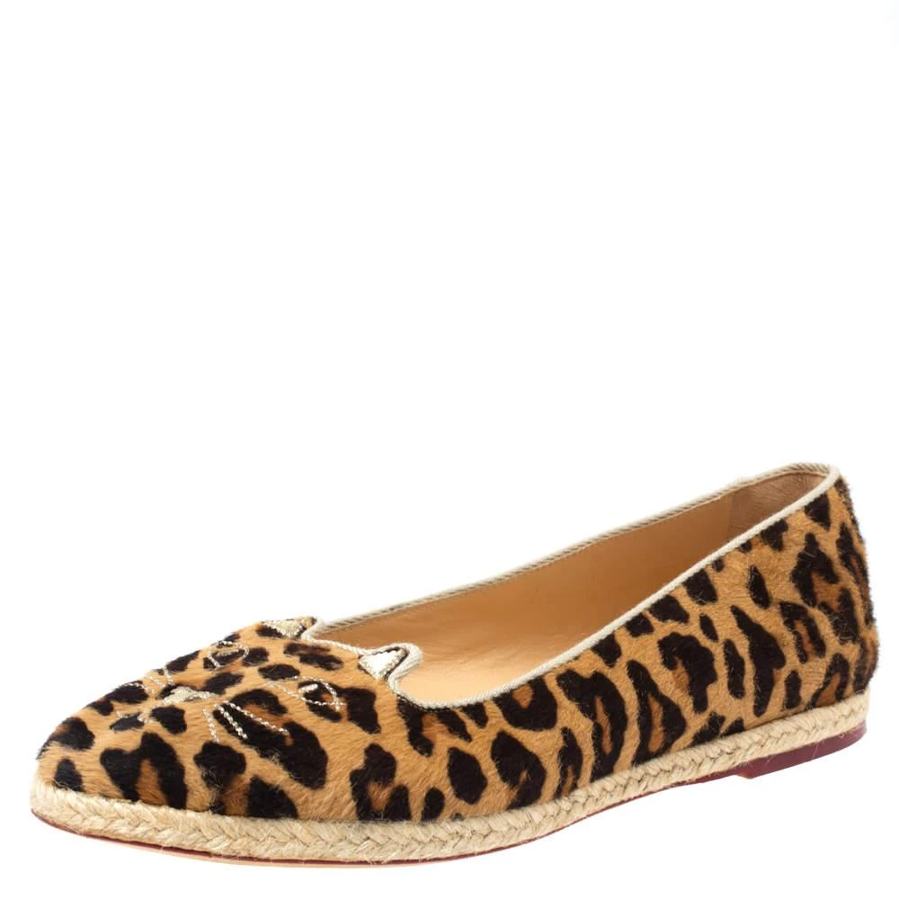 商品[二手商品] Charlotte Olympia|Charlotte Olympia Brown Animal Print Calf Hair Kitty Slip On Loafers Size 40,价格¥1400,第1张图片
