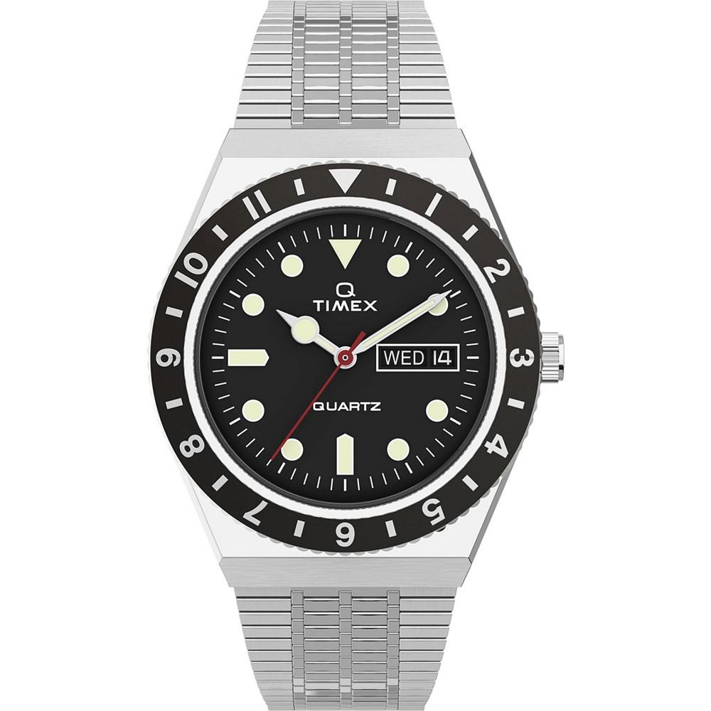 Men's Q Diver Inspired Silver-Tone Stainless Steel Bracelet Watch 38mm商品第1张图片规格展示