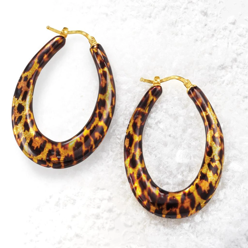 商品Ross-Simons|Ross-Simons Italian Leopard-Print Enamel Hoop Earrings in 18kt Gold Over Sterling,价格¥1184,第3张图片详细描述