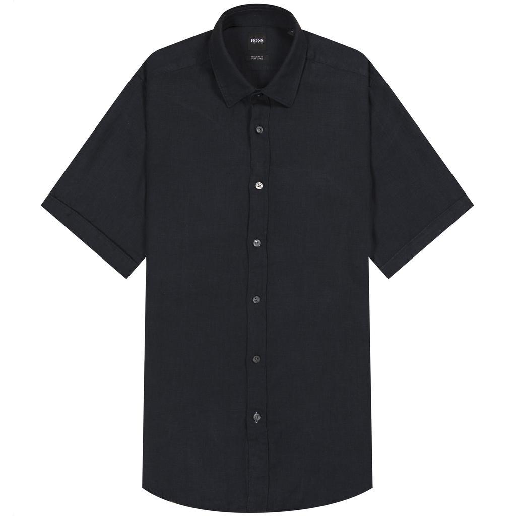 商品Hugo Boss|HUGO BOSS Luka Linen Short Sleeve Shirt Navy,价格¥448,第1张图片