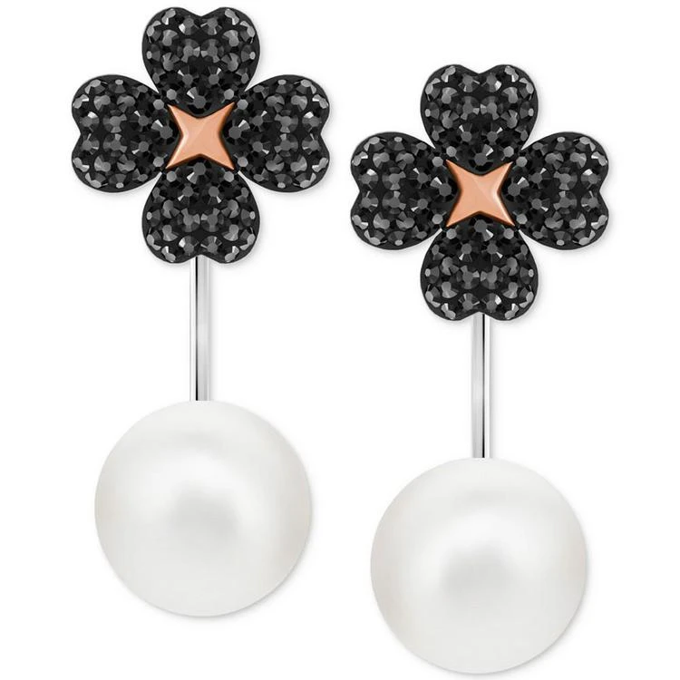 商品Swarovski|Rose Gold-Tone Jet Crystal Clover & Imitation Pearl Drop Earrings,价格¥733,第1张图片