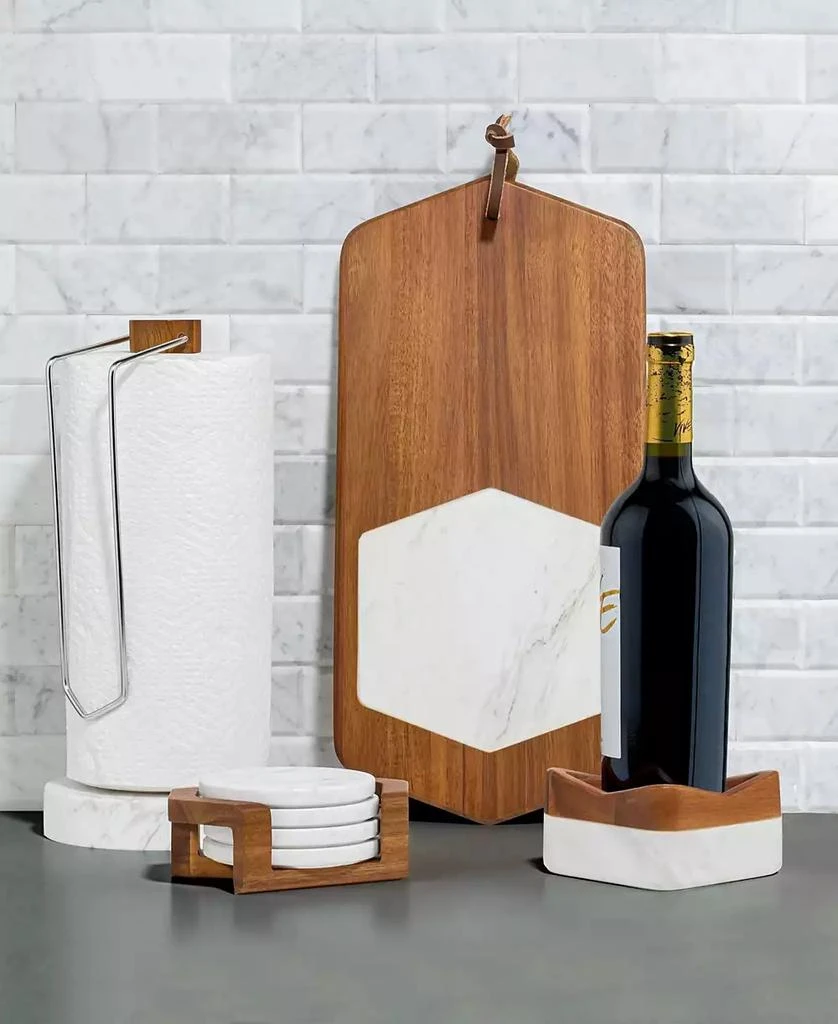 商品Nambé|Chevron Coaster Set with Holder in Acacia Wood and Marble,价格¥582,第2张图片详细描述