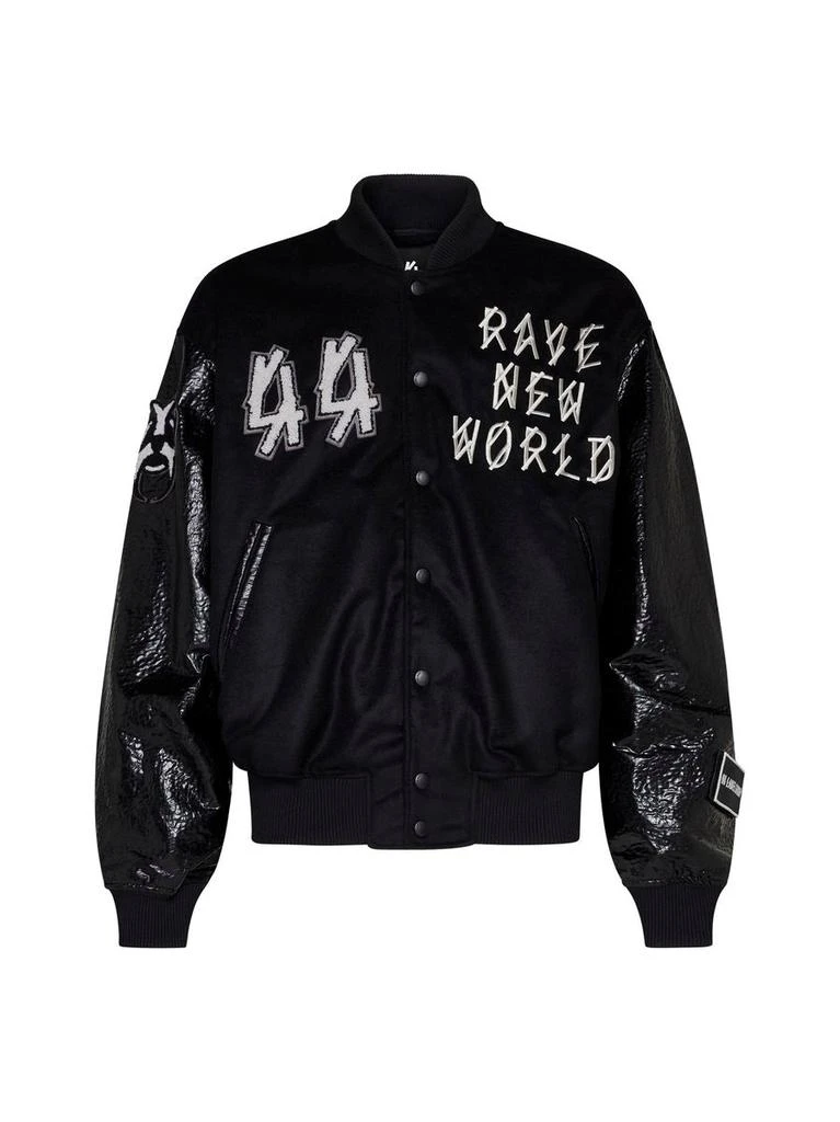 商品M44 LABEL GROUP|Black Varsity Jacket with Faux Leather Sleeves and Logo Patch Man,价格¥5410,第1张图片