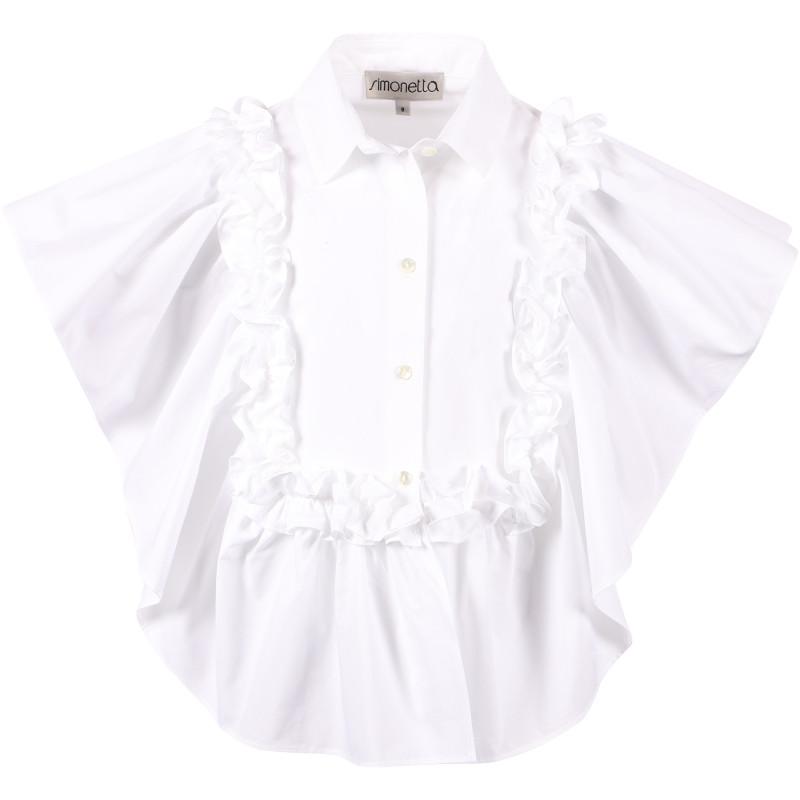 Loose fit ruffled cotton blouse in white商品第1张图片规格展示