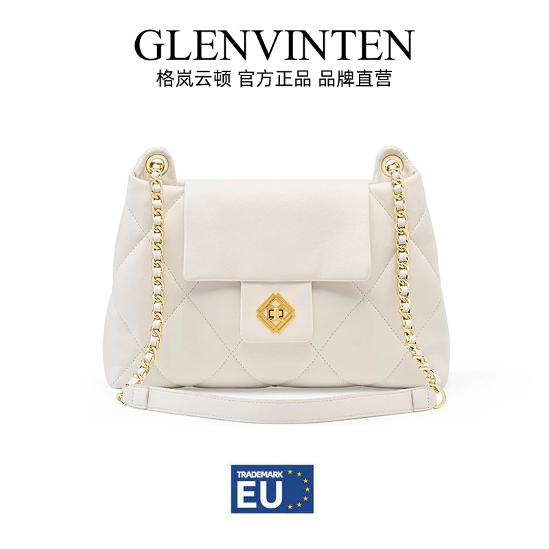 商品[国内直发] GLENVINTEN|小香包包真皮2023托特包女大容量斜挎大包单肩包菱格链条时尚百搭,价格¥307,第1张图片