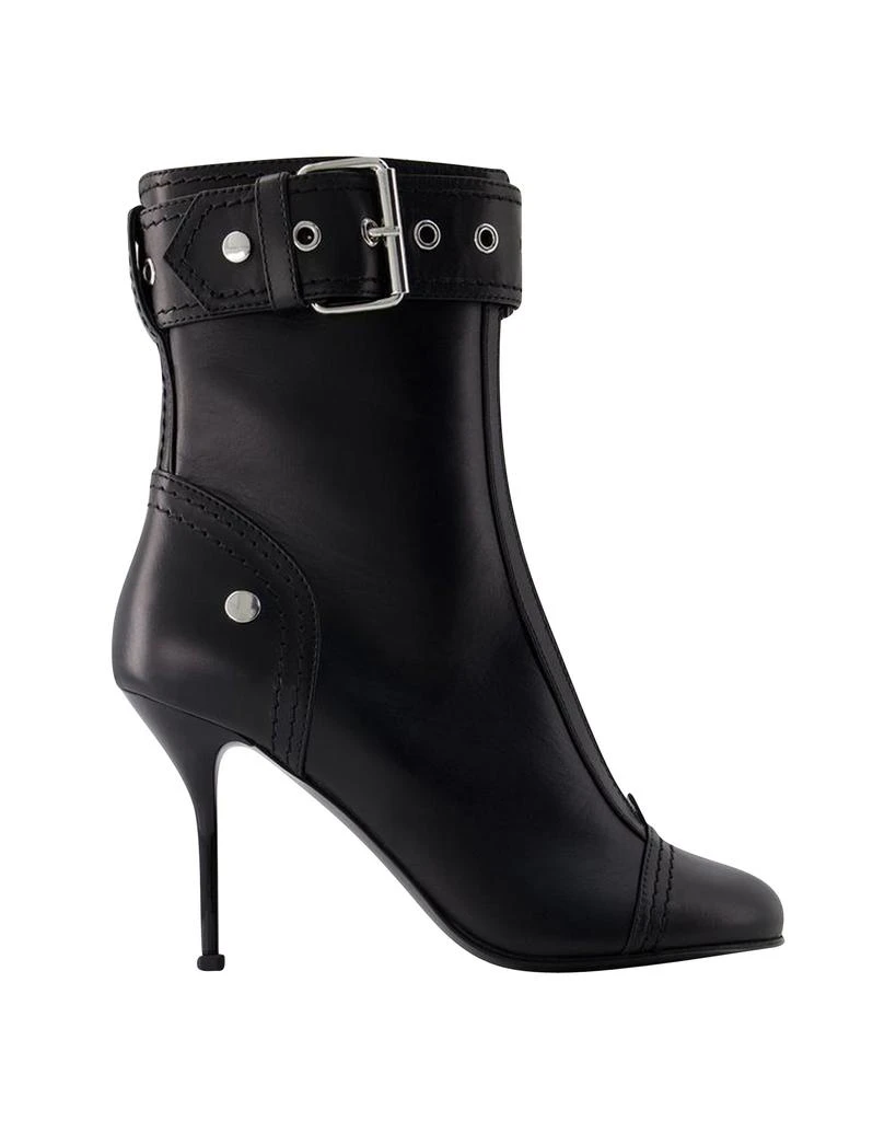 商品Alexander McQueen|High-heeled ankle boots - Alexander Mcqueen - Leather - Black/Silver,价格¥11194,第1张图片