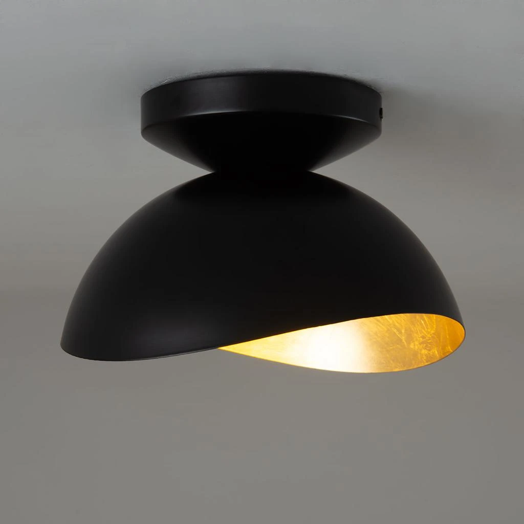 商品Nova of California|Luna Bella Flush Mount Ceiling Light - Matte Black & Gold-Leaf Shade, Weathered Brass,价格¥2744,第1张图片