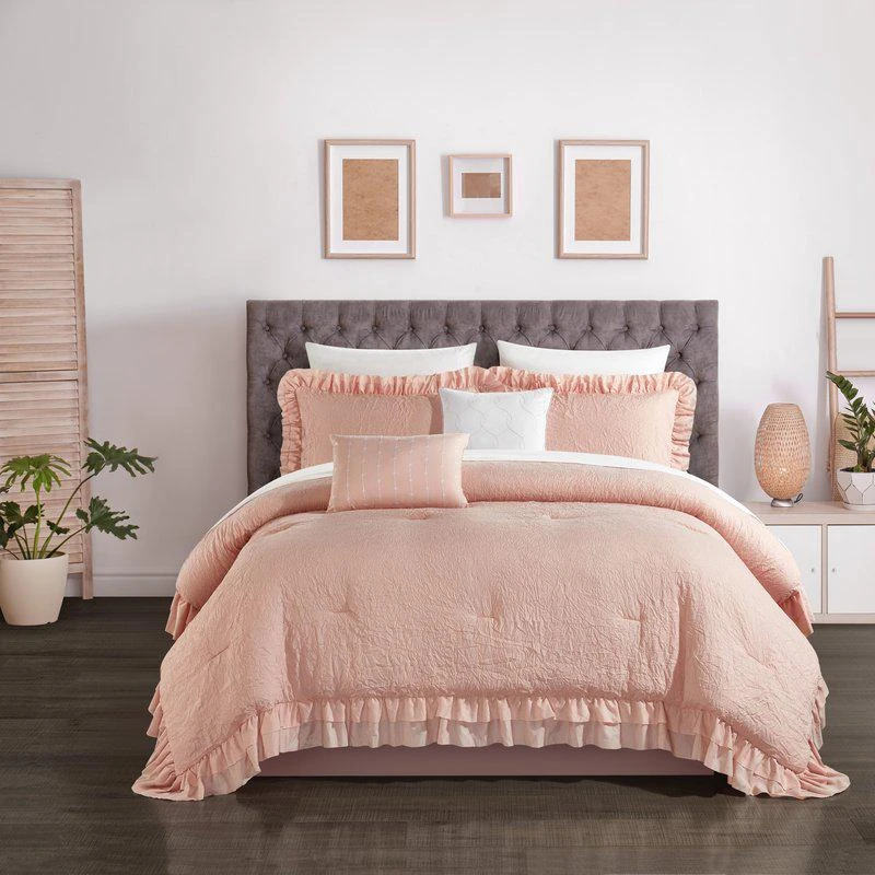 商品Chic Home Design|Kensley 9 Piece Comforter Set Washed Crinkle Ruffled Flange Border Design Bed In A Bag KING,价格¥1204,第1张图片