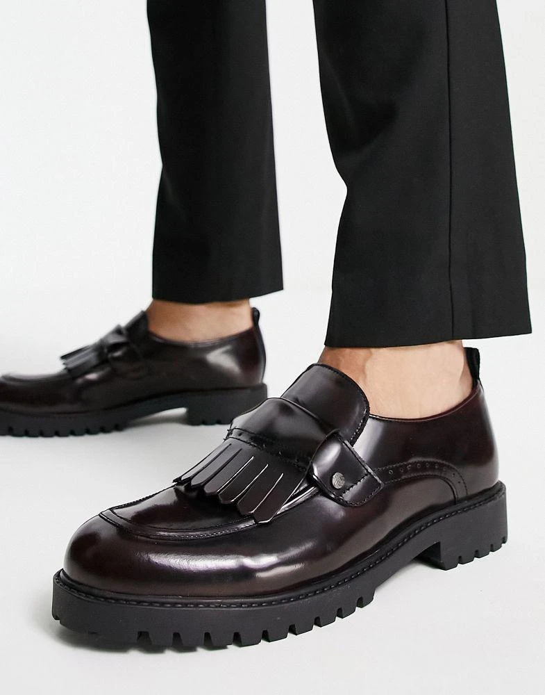 商品Original Penguin|Original Penguin fringe penny loafers burgundy leather,价格¥570,第1张图片