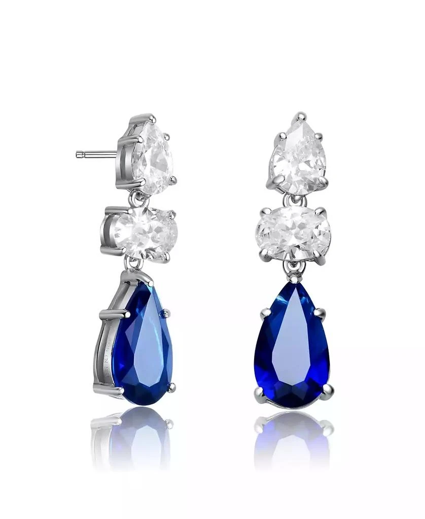 商品Genevive|Radiant White Gold Plated Drop Earrings in Sterling Silver with Pear Shape and Oval Cubic Zirconia,价格¥257,第1张图片