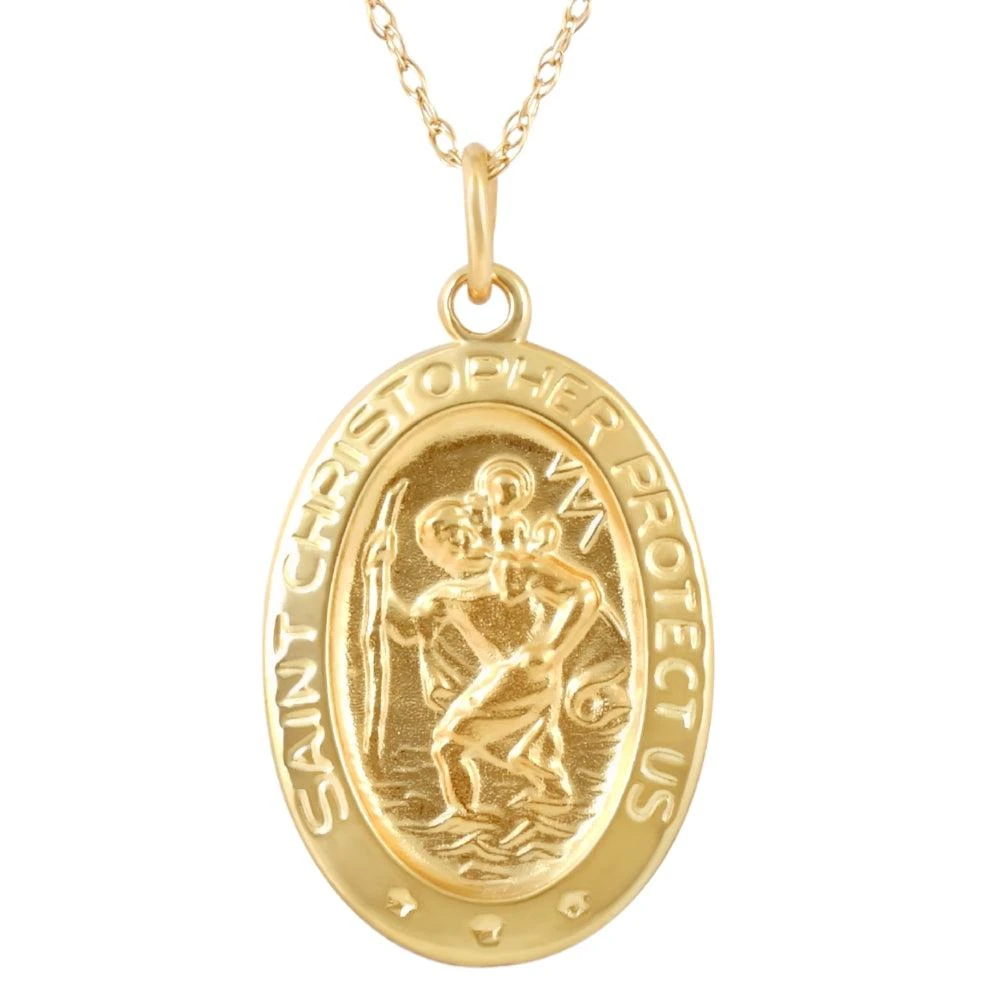 商品Pompeii3|14k Yellow Gold St. Christopher Medal Pendant .5" Tall 1.5 Grams,价格¥2133,第1张图片