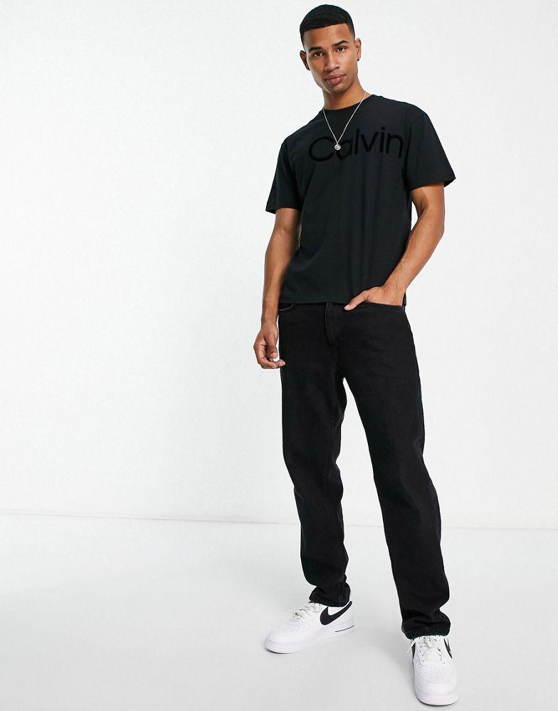 Calvin Klein large flock logo comfort cotton t-shirt in black商品第4张图片规格展示