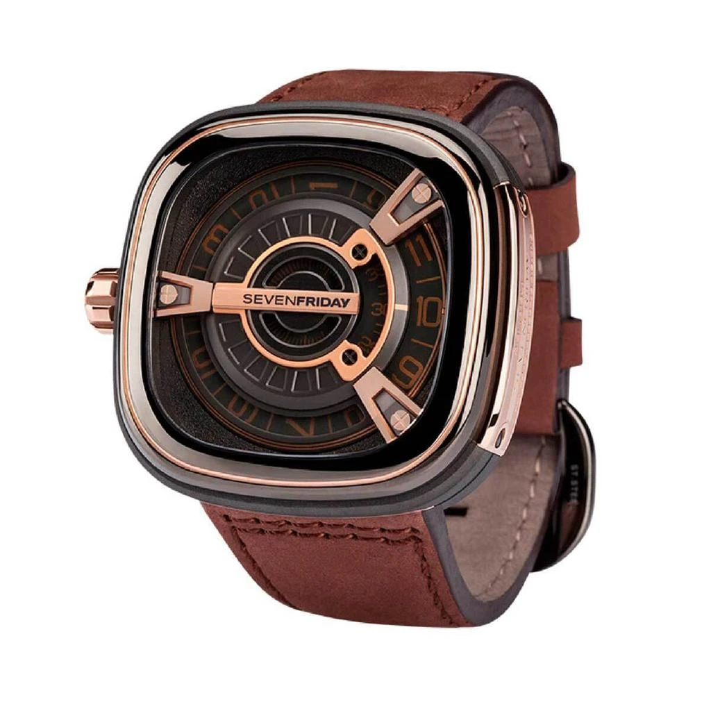 商品Sevenfriday|SevenFriday Men's Automatic Watch - M Series Black Dial Brown Leather Strap | M2-02,价格¥8984,第2张图片详细描述