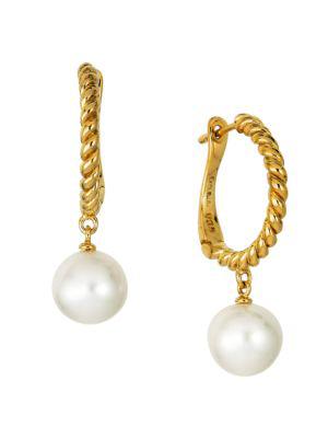 Oceana 18K Goldplated Sterling Silver & 9MM Round Cultured Pearl Huggie Earrings商品第1张图片规格展示