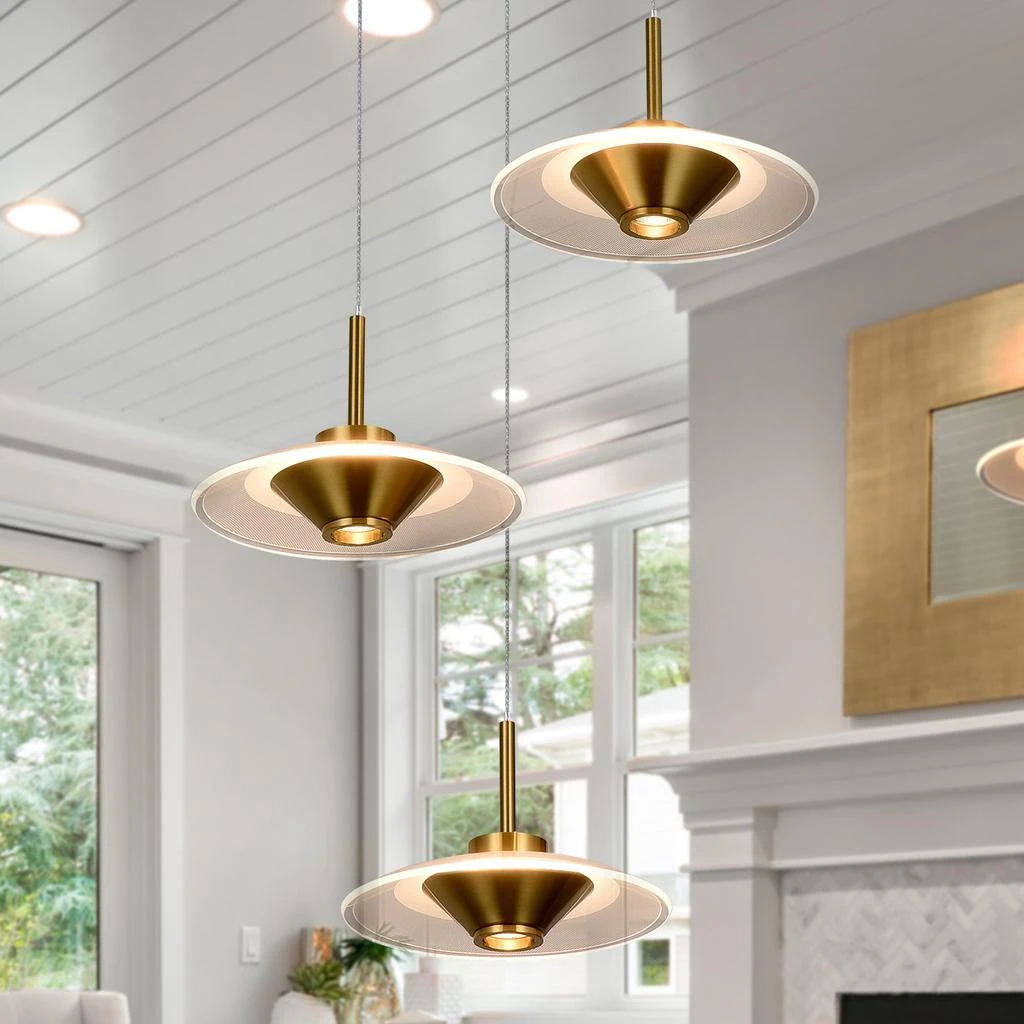 商品VONN Lighting|Ferrara VAP2323AB 16" 3-Light Integrated LED Pendant Lighting Height Adjustable Chandelier in Antique Brass,价格¥2055,第4张图片详细描述