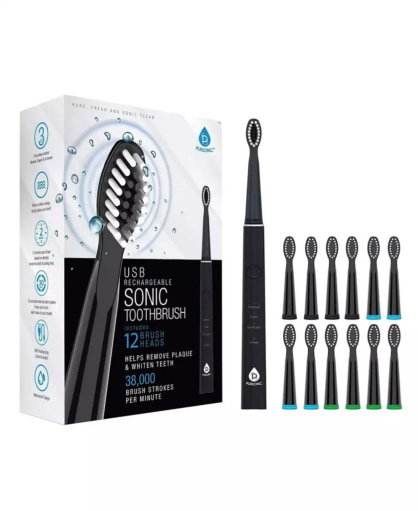 商品PURSONIC|USB Rechargeable Sonic toothbrush with 12 Brush Heads,价格¥135,第1张图片