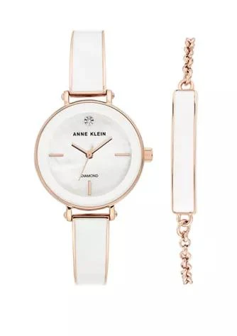 商品Anne Klein|Klein Rose Gold Metal White Enamel Diamond Bracelet Watch,价格¥713,第1张图片