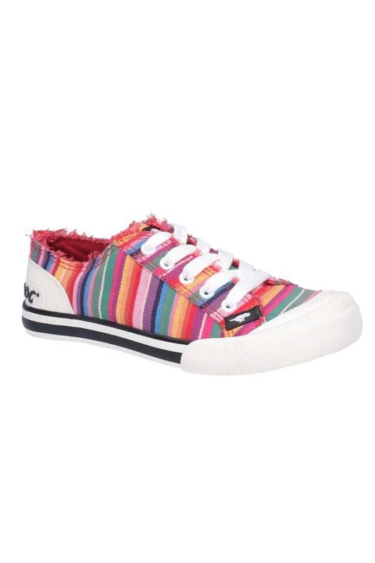 商品Rocket Dog|Womens/Ladies Jazzin Eden Stripe Lace Up Canvas Sneaker (Red/Multi),价格¥320,第1张图片