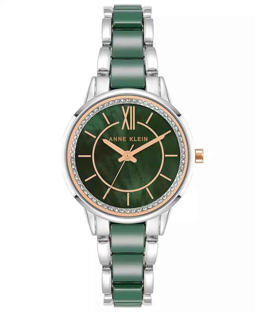 商品Anne Klein|Women's Three-Hand Quartz Silver-Tone Alloy with Green Ceramic Bracelet Watch, 32mm,价格¥494,第1张图片